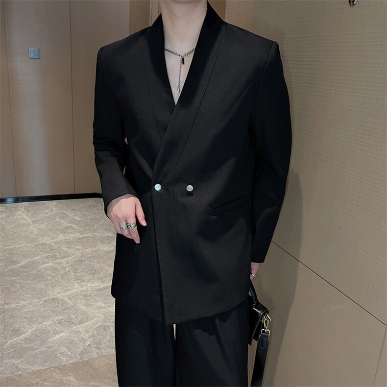 秋季韩版高级感简约休闲无领西服男轻熟风高级西装外套XZ0082P125,男装西服套装,电商B267