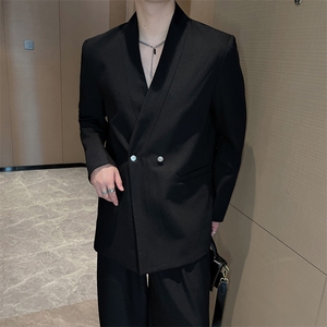 秋季韩版高级感简约休闲无领西服男轻熟风高级西装外套XZ0082P125图片
