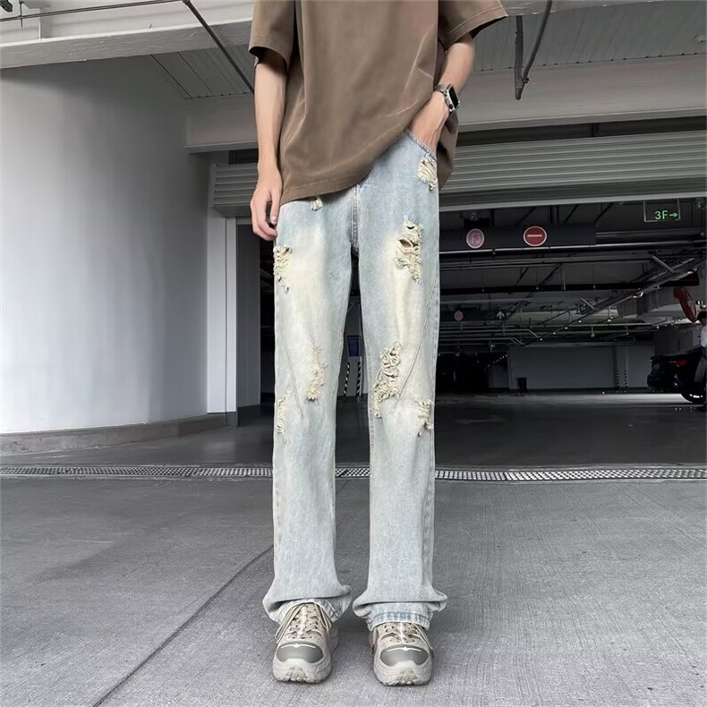现货!港风新款2025潮流百搭直筒宽松大码牛仔裤松紧腰NZ6167-P40,男装牛仔裤,星座1103-2