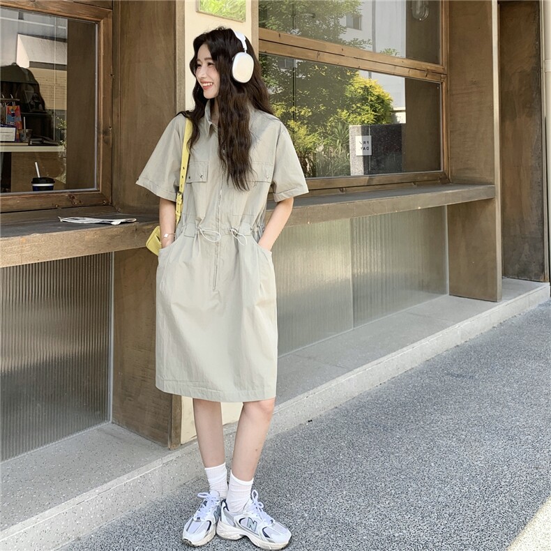 休闲减龄工装衬衫连衣裙女夏2025新款收腰显瘦今年流行高级感裙子,女装连衣裙,2C258