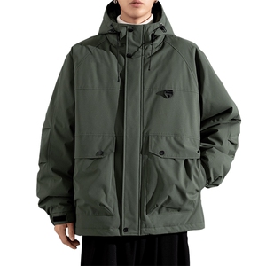 GENIOLAMODE男士防风加厚棉服秋冬潮流工装加肥大码夹克连帽外套图片