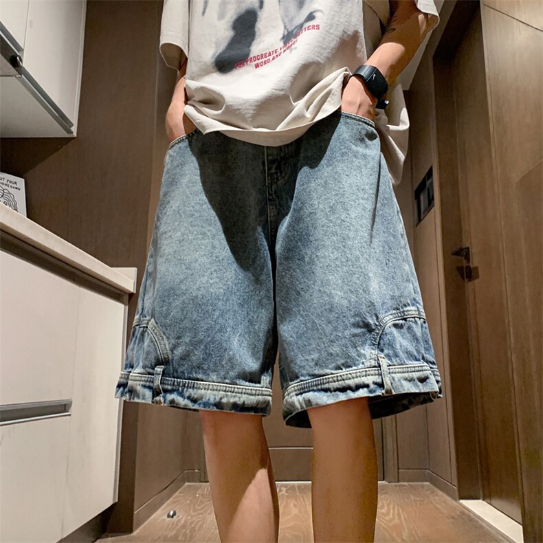 倒装牛仔短裤男夏季美式水洗做旧五分裤高街痞帅青年裤55077-p45,男装牛仔裤,星座1008