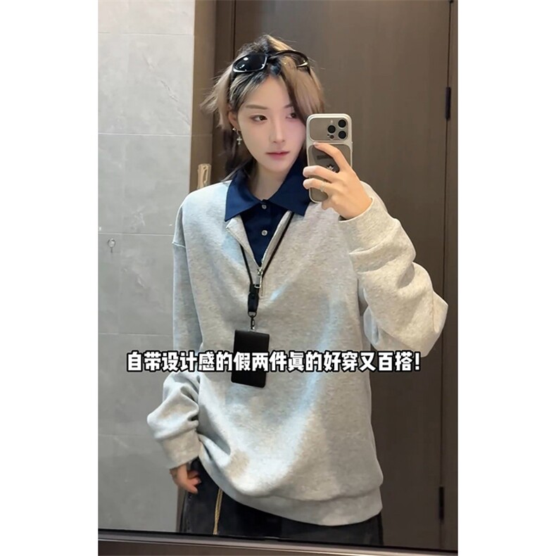春季半拉链卫衣拼接假两件美式长袖polo衫男女C64154-TP4589,男装卫衣,电商A102