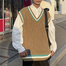 圆领毛衣男港味2023秋季复古日系针织衫无袖背心马甲M5511P40，男装针织衫/毛衣，星座1116-2