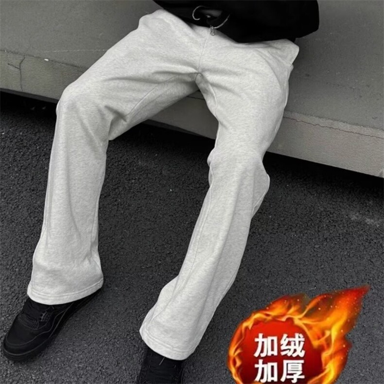 美式白灰色微喇镰刀卫裤男弯刀休闲长裤宽松情侣运动裤男女图片