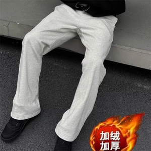 美式白灰色微喇镰刀卫裤男弯刀休闲长裤宽松情侣运动裤男女图片
