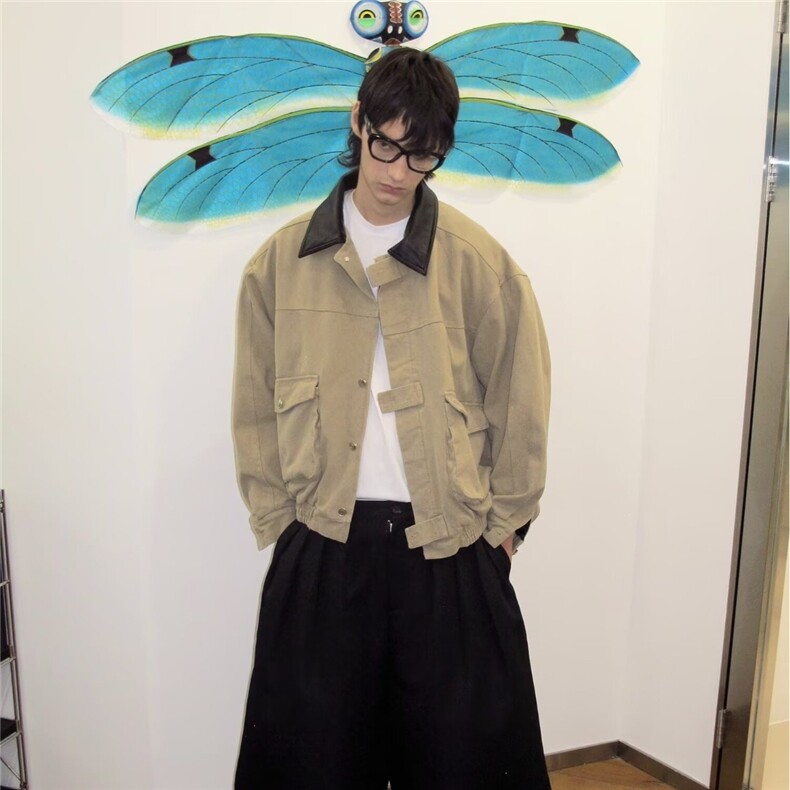 美式复古巴恩风立体大口袋工装外套男水洗做旧拼接翻领短款夹克潮，男装夹克，星座506A