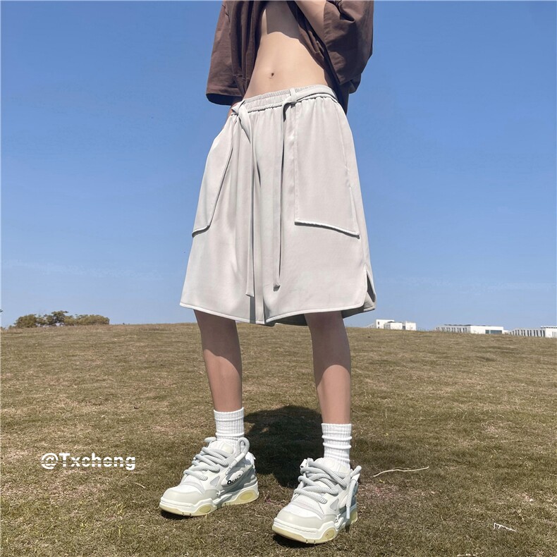 港风夏季新款冰丝五分裤飘带宽松百搭五分裤B315-K23323-p45控58,男装休闲裤,电商B315