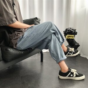 春夏新款港风九分牛仔裤男休闲百搭宽松直筒阔腿老爹裤子N08图片