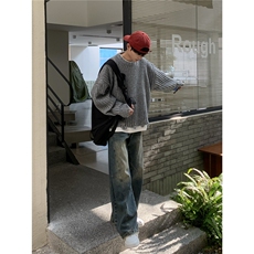 街头艺术复古做旧乞丐裤秋冬新款弯刀牛仔裤男，男装牛仔裤，星座506A