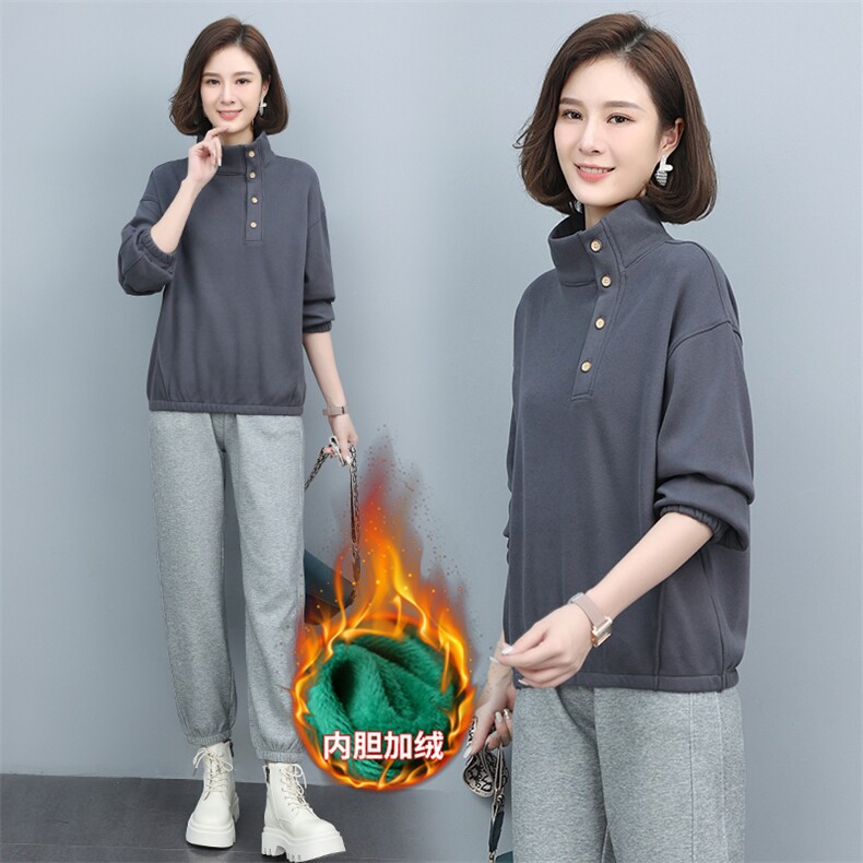 长期现货，加绒运动套装女休闲时尚冬卫衣洋气品牌减龄两件套,女装卫衣/绒衫,涵誉