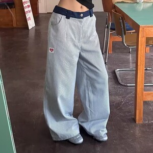 刺绣条纹裤子男2025春季新款日系复古高级感潮牌宽松直筒休闲长裤图片