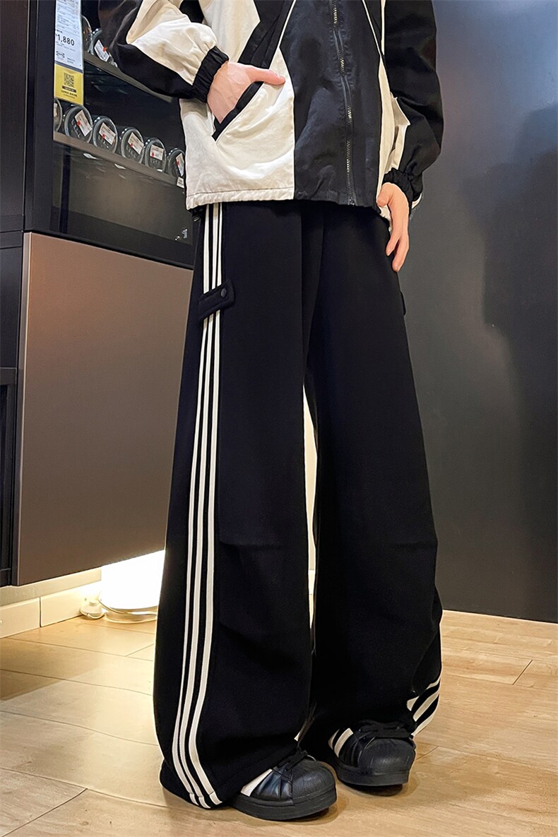 8XL-M奥粒绒加绒休闲裤男三条杠条纹运动裤宽松卫裤K9121P58控78,男装休闲裤,电商D206-1