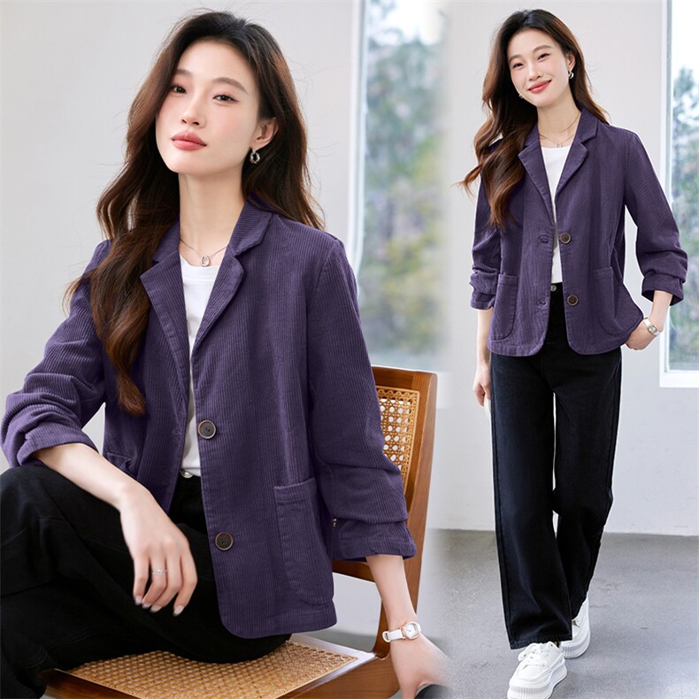 早春短款外套女2025新款灯芯绒高级感上衣长袖时尚气质休闲小西装,女装短外套,涵誉