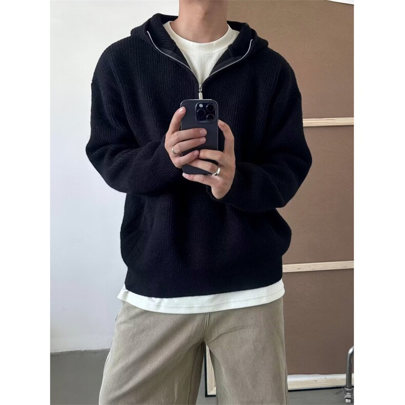 现货JY148-P52痞帅拉链套头毛衣韩版高级感重磅慵懒风网图,男装针织衫/毛衣,星座1501-3