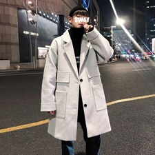 风衣中长款呢子纯色加大码百搭宽松风衣男A071-F01-P115,男装风衣,电商A071