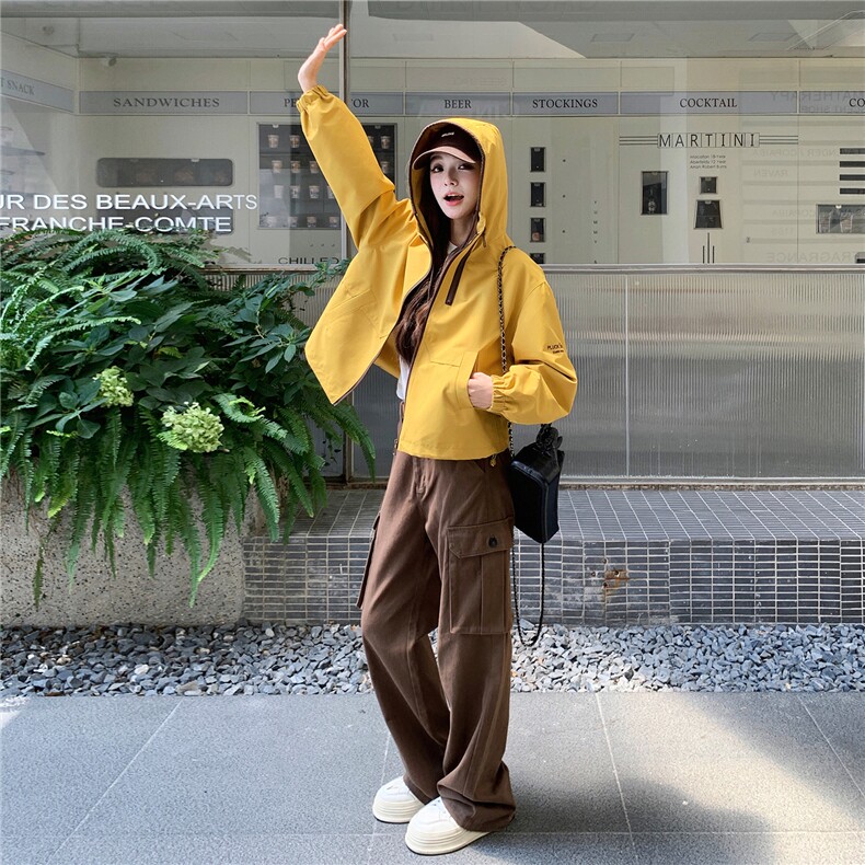 现货现货！！2025秋季新款撞色连帽外套洋气减龄百搭小个子夹克,女装短外套,2C306