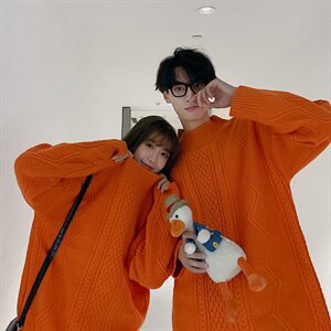19秋冬装情侣毛衣宽松半高领毛衣针织衫港风毛衣桔色816B-MY60图片
