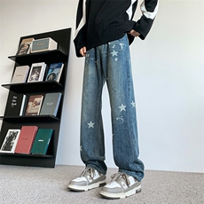 星星牛仔裤男2024新款美式高街直筒男裤水洗阔腿长裤男，男装牛仔裤，星座410-7