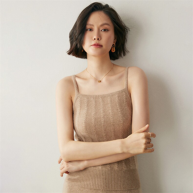 时尚优雅女士吊带背心显瘦针织衫高品质舒适保暖上衣,女装背心吊带,绒创羊绒