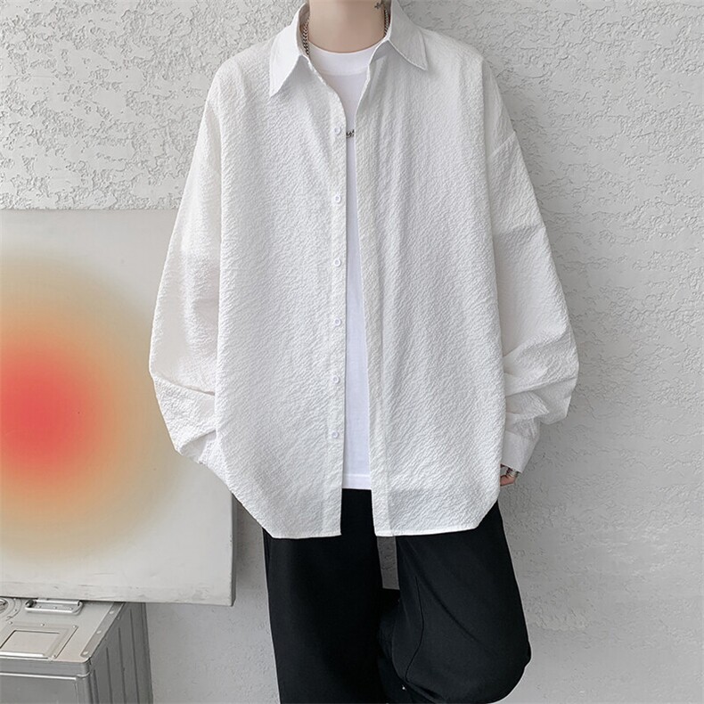 8XL-M泡泡纱盐缩肌理长袖衬衫男夏季冰丝外套防晒衬衣CS29007P40,男装衬衫,电商B312