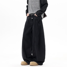 【现货】春装NK1030-P60控118双腰头印花牛仔裤宽松直筒阔腿裤，男装牛仔裤，电商B335