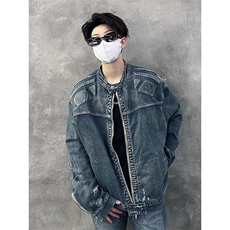 春秋季小众复古做旧牛仔夹克外套废土拉链大口袋JK8637，男装夹克，星座1116A（原606A-3）