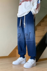 109-K115-P55秋季大码美式渐变水洗牛仔裤束口卫裤M-8XL，男装牛仔裤，星座109