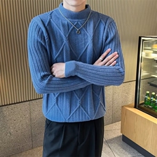 菱形格纯色长袖毛衣男潮牌冬季内搭针织衫男士韩版修身打底衫，男装T恤，星座506A