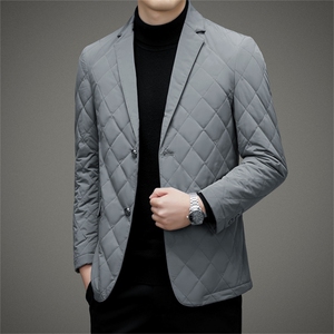 羽绒服男士西装冬季加厚保暖上衣新款中年商务休闲白鸭绒西服外套图片