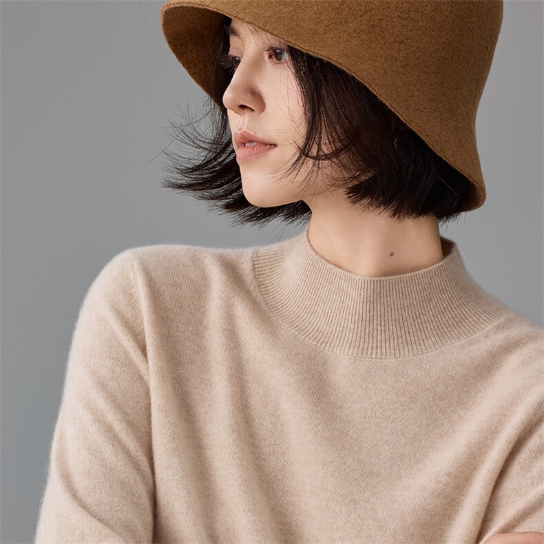 2025秋冬新款女羊绒衫100%纯羊绒半高领纯色针织套衫休闲简约套衫,女装羊绒衫,绒知纯羊绒