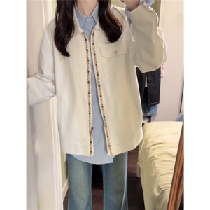 【有货】DJK8308-批75小香风宝石织带拼接翻领夹克美式情侣外套潮