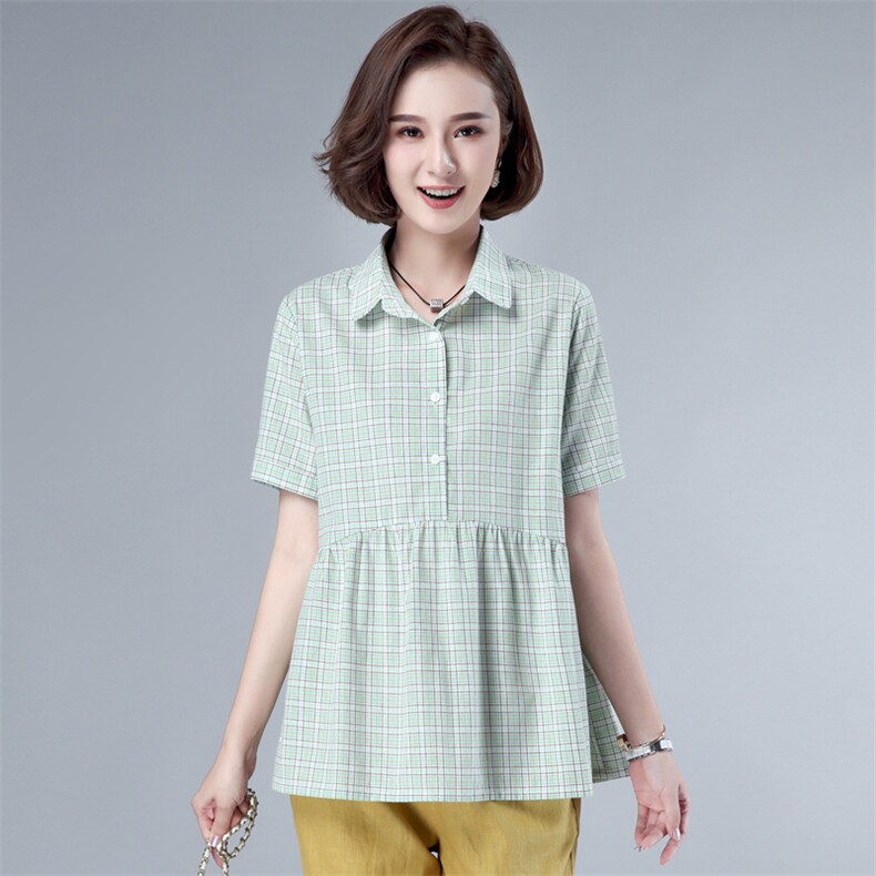 【货源稳定常年不下架】2026夏装新纯棉格子娃娃衫短袖衬衣B361，女装衬衫，板酷