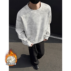 菠萝格450g重磅扎染加绒银狐绒长袖卫衣男W5059J加绒-特P35控68，男装卫衣，电商A001