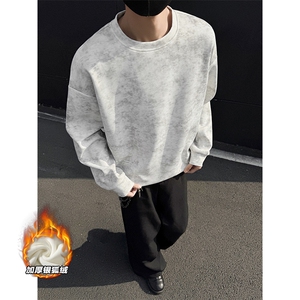 菠萝格450g重磅扎染加绒银狐绒长袖卫衣男W5059J加绒-特P35控68图片