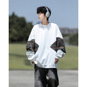 8XL-M 春秋季圆领拼接撞色民族风卫衣男新款潮牌上衣服WY005P58图片