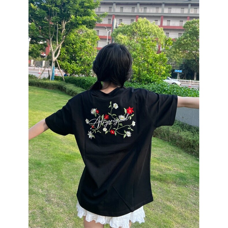 H0935-P35现货#原版刺绣螺纹领包边拉肩情侣款休闲短袖T恤,女装T恤,星座617A-2