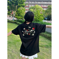 H0935-P35现货#原版刺绣螺纹领包边拉肩情侣款休闲短袖T恤，女装T恤，星座617A-2