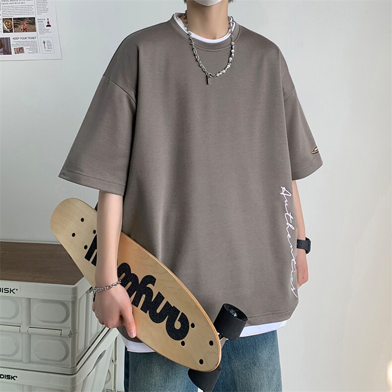 冰氧仿棉短袖港风白墙夏季休闲百搭刺绣纯色男上衣TC3146-P25控48,男装T恤,星座717