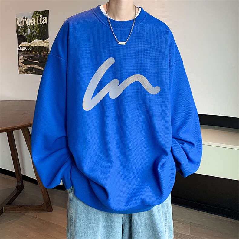 华夫格卫衣圆领卫衣男大码长袖t恤男外套HW76280-P30加绒款-P40,男装卫衣,电商A040