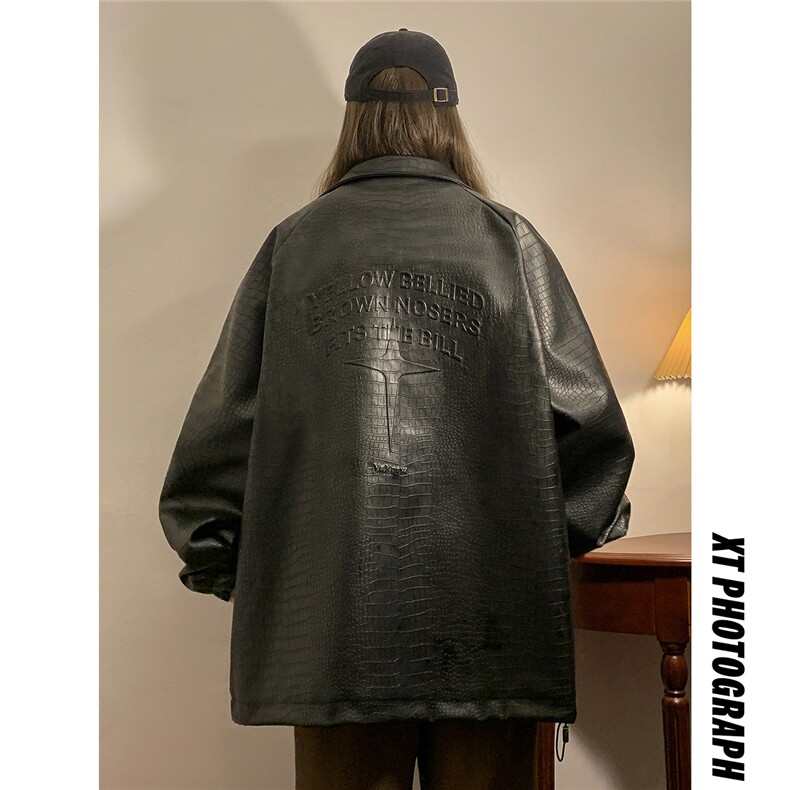 中性风鳄鱼纹钢印字母图案设计潮流大码夹克男JK77739P85控128，男装夹克，星座227-7