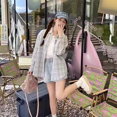 格子宽松多巴胺衬衫2025新款慵懒春夏季防晒衬衣长袖外套上衣，女装衬衫，星座506A
