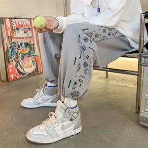 港风2023秋冬撞色串标宽松抽绳束脚运动休闲潮牌裤子2112-P45控69，男装休闲裤，星座914-3