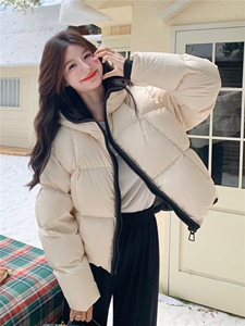 现货！2783款短款连帽加厚保暖面包服茧形羽绒外套女图片