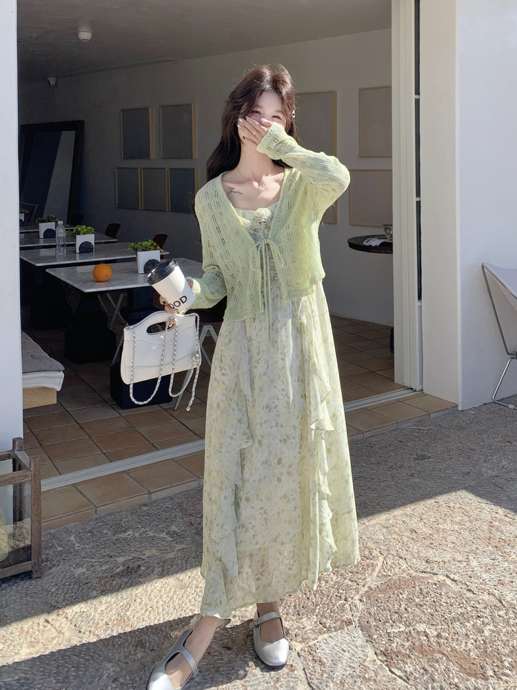 新品现货法式休闲小碎花两件套连衣裙2C271-9607-P165-K268,女装套装/套裙,2C271