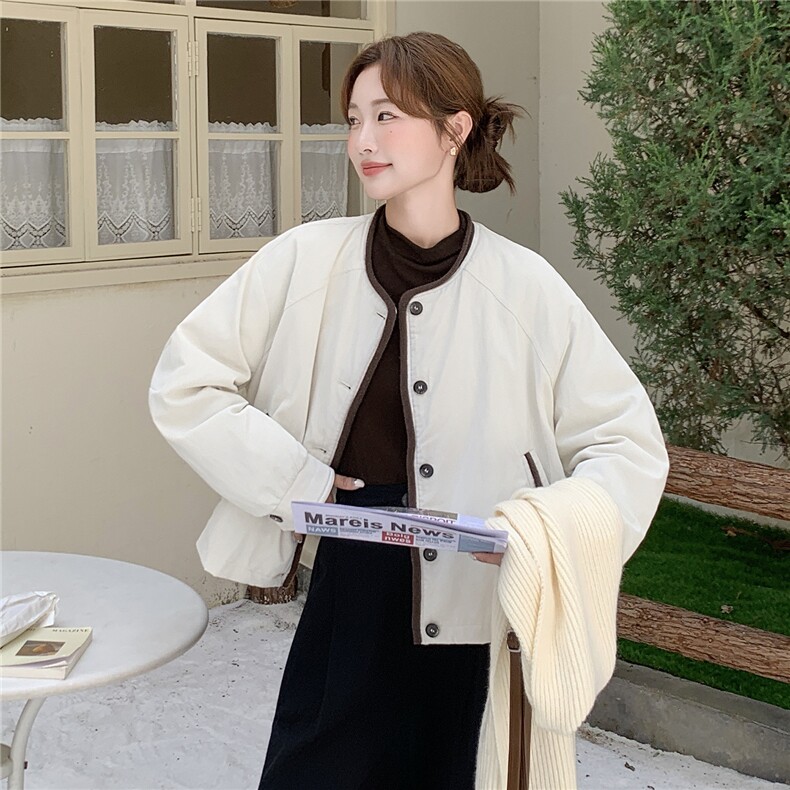 现货90白鸭绒圆领短款羽绒服女2025冬新款宽松时尚百搭保暖外套,女装羽绒服,琦鑫阁（原依鑫阁）
