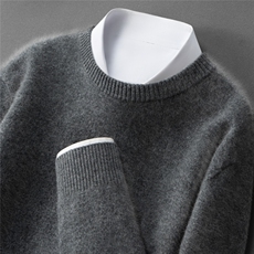 2025年秋季圆领时尚百搭通勤简约休闲男士羊绒衫，男装羊绒套衫，戎叶云台