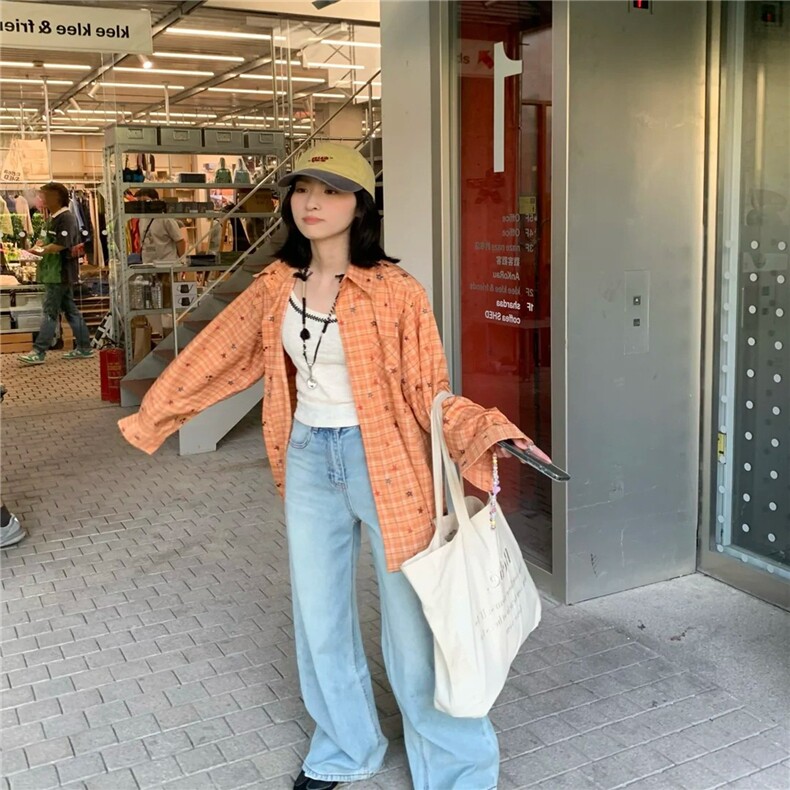 有货。格子休闲衬衫男女百搭慵懒衬衣外套潮CY1267-P45,男装衬衫,星座412-3
