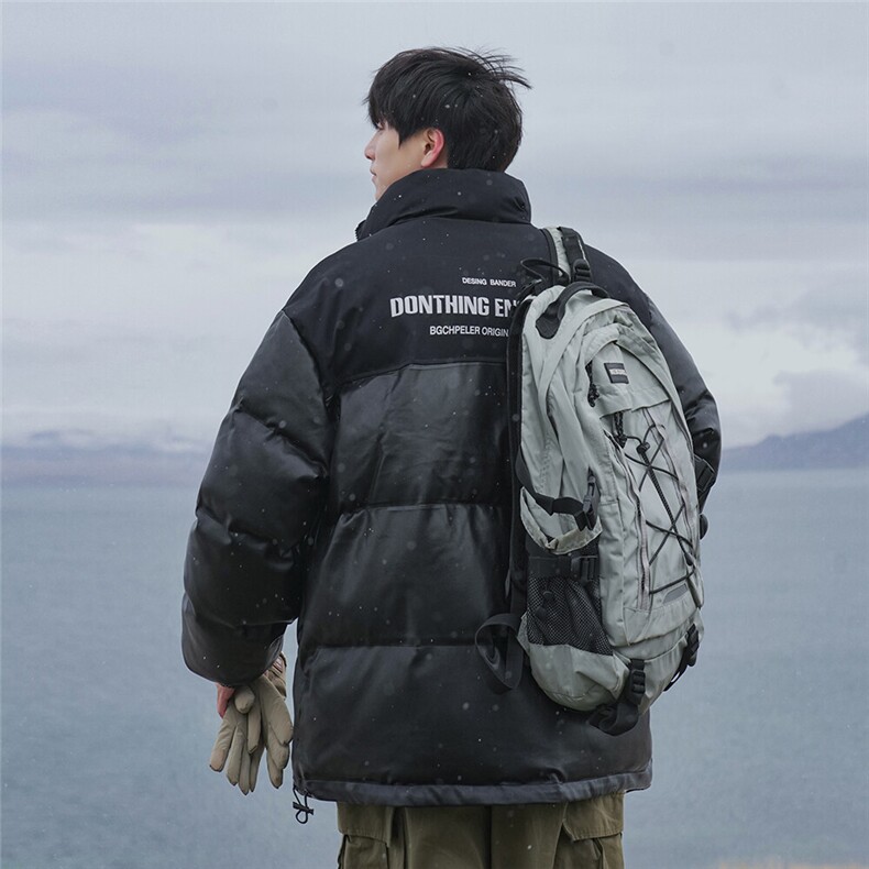 特批港风山系宽松时尚字母印花撞色立领棉衣MY6402P95控158,男装棉衣,电商A247