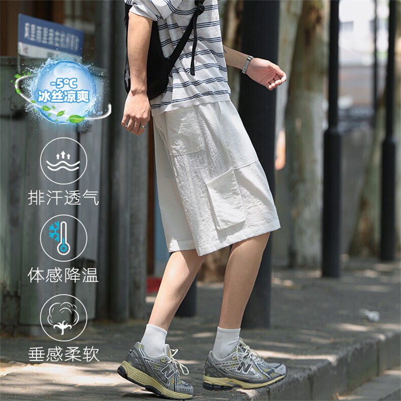 特批P25无差价夏季仿麻凉感透气冰丝拼接纯色大码五分裤男DK5988图片